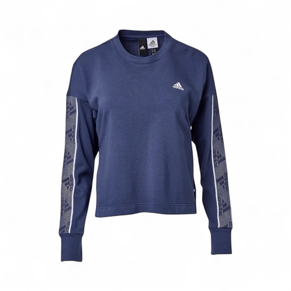 Adidas Cropped Crewneck Sweatshirt – Bright Blue Tape Logo Top – Women’s Small